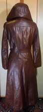 Load image into Gallery viewer, 70s Leather Hooded Coat Spy Plaid Trench Boho Chic M/L