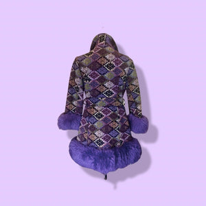 60’s Purple Tapestry Carpet Coat Purple Shearling Mod Boho Penny Lane