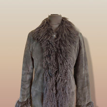 Load image into Gallery viewer, Penny Lane Boho Vintage Suede Black Curly Lamb Coat Made in Italy