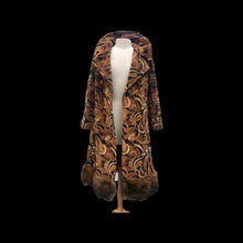 Load image into Gallery viewer, Vintage Tapestry Carpet Gold Brown Fur Trim Princess Coat