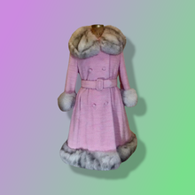 Load image into Gallery viewer, 60s Baby Pink Lilli Ann Princess Mod Double Breasted Norwegian Silver Fox Fur Coat Thick Wool Swing or Fit and Flare