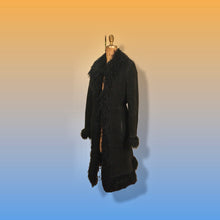 Load image into Gallery viewer, 70’s 80’s Vintage Black Suede Coat Mongolian Curly Lamb Penny Lane Boho Long