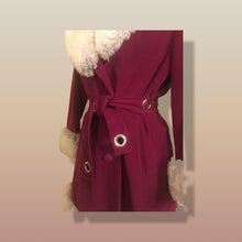 Load image into Gallery viewer, 60s Wine Cranberry Coat in Velveteen and Shearling with Grommet Belt