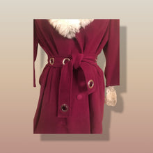 Load image into Gallery viewer, 60s Wine Cranberry Coat in Velveteen and Shearling with Grommet Belt