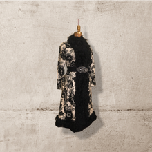 Load image into Gallery viewer, 60’s 70’s Tapestry Carpet Floral Mongolian Curly Lamb Black and White Coat Deadstock New With Tags Princess Afghan