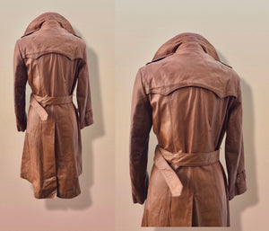 70’s Vintage Leather Trench Spy Coat Montgomery Ward Tannery