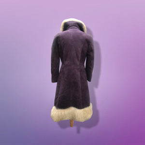 70’s Vintage Deep Purple Suede and Shearling Boho Princess Penny Lane Coat