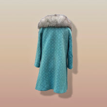 Load image into Gallery viewer, Vintage 60’s Sky Blue Coat Wool Boucle Swing with Luxury Fox Fur Massive Collar Flexible one size fits all