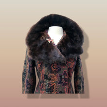 Load image into Gallery viewer, 60’s Vintage Coat Floral Tapestry Carpet Mink Collar Colorful