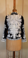 Load image into Gallery viewer, Vintage Women's Velvet Embroidered Jacket Top Intricate Black and White Top Exotic Ethnic