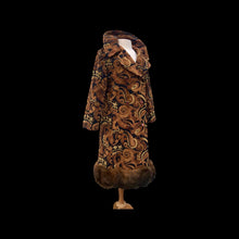 Load image into Gallery viewer, Vintage Tapestry Carpet Gold Brown Fur Trim Princess Coat
