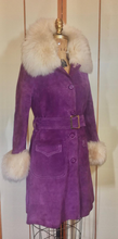 Load image into Gallery viewer, 70S Purple Leather Suede Shearling Lamb Coat Princess Belted S Penny Lane Almost Famous Hippy Princess Boho