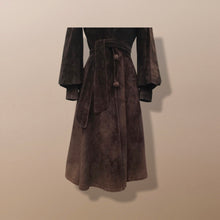 Load image into Gallery viewer, Vintage Couture Brown Suede Coat with Genuine Fur Collar Puff Sleeve Heavy Duty