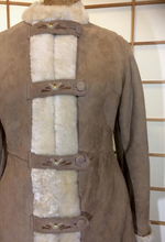 Load image into Gallery viewer, Embroidered Suede Shearling Coat Afghan Sheepskin Leather Camel Coat Penny Lane Almost Famous Coat M/L