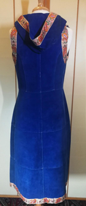 Hooded Blue Suede 70S Vest Long Satin Embroidered Orange Thick Leather Small Extra Long Hippy Chic Hippy Sleeveless Coat Russian Princess