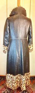 70s Leopard Faux Print Faux Leather Vegan Mint Condition Coat Toggle Hardware Pinup Hippy Princess