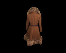 Load image into Gallery viewer, 60’s Caramel Lilli Ann Shearling Fit and Flare Princess Coat with Belt Clutch Purse Set Beaded