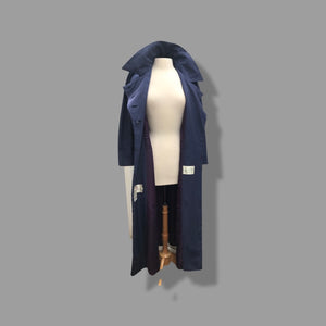 60’s Long Blue Trench Coat Full Length Double Breasted Waterproof Wood Design