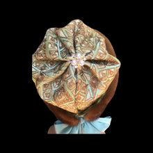 Load image into Gallery viewer, Whiskey Mink Himalayan Hat Fur Embroidered Light Blue Green Golden Embroidered Silk