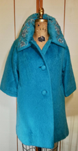 Load image into Gallery viewer, Lilli Ann Swing Mohair Blue Aqua Turquoise Hand Beaded Jeweled Embroidered Wool Luxury S/M/L Pinup 50s 60s Mad Men Mod