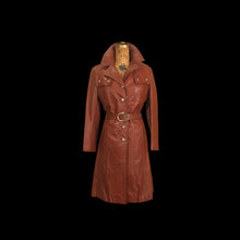 Load image into Gallery viewer, 70’s Butterscotch Leather Trench Coat with Gold Detail Made in Israel