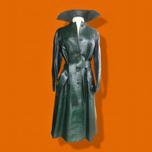 Load image into Gallery viewer, Deadstock 70’s Leather Forest Green Trench Spy Coat
