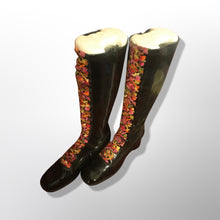 Load image into Gallery viewer, 60’s Vintage Boots Embroidered Vinyl Zip up Gogo Style Waterproof Boots Size 7/7.5