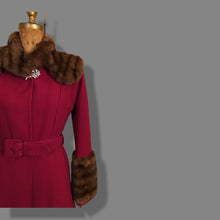 Load image into Gallery viewer, Vintage 40’s Coat Cranberry Red with Fur Trim and Wool