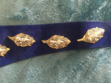 Load image into Gallery viewer, Glam 80s Belt- Elegant Swarovski Austrian Crystal and Pearl Leaf Design Cinch Royal Blue Suede Waist 29"-31"