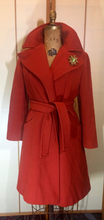 Load image into Gallery viewer, Vintage Orange Wool Coat with Brooch Fit and Flare Small X-Small Sienna Burnt Orange