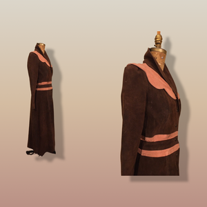 70s Vintage Suede Coat Long Pink Brown Long Made In Canada Boho Chic