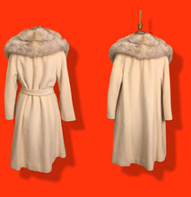 Load image into Gallery viewer, Vintage 60’s Coat Lilli Ann Cream White Massive Fox Fur Collar Wear Two Ways Swing Fit And Flare One Size Fits All Throw and Go