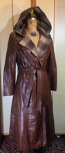 Load image into Gallery viewer, 70s Leather Hooded Coat Spy Plaid Trench Boho Chic M/L