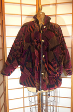 Load image into Gallery viewer, Velvet 80s Glam Luxurious Red and Gold Oversized Patchwork Elegant Streetwear Jacket Coat Dolman Sleeve L/XL UNISEX