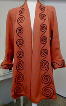 Load image into Gallery viewer, 40s Orange Swing Coat 1950s Film Noir Embroidered Wool Swing Coat with Signature 40s Shoulders. Free Size S/M/L Pinup