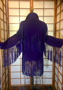 Purple Suede Fringe Coat Boho Southwestern Hippie Western Cowgirl Cowboy Hipster Vtg Coat S/M Navajo Native American
