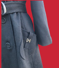 Load image into Gallery viewer, Neiman Marcus Wool Black Fitted Flare Coat Hardware