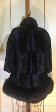 Load image into Gallery viewer, Vintage 60s Coat-- Velvet Genuine Fox Fur Black Swing or Princess Style Faux Persian Lamb Crystal Belt Pinup Mod S/M/L