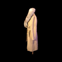 Load image into Gallery viewer, Camel Beige Tan Wrap Coat with Silver Fox Collar