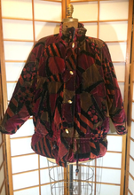 Load image into Gallery viewer, Velvet 80s Glam Luxurious Red and Gold Oversized Patchwork Elegant Streetwear Jacket Coat Dolman Sleeve L/XL UNISEX