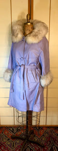 60S 70S Women's Lavender Purple Leather Fox Fur Coat Mod Flexible Size