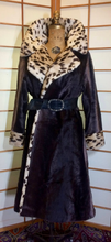 Load image into Gallery viewer, Vintage 60's 70's Faux Leopard Faux Pony Fur Printed Coat with Fold Over Belted S/M/L