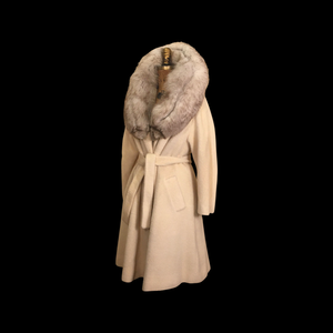 Vintage 60’s Coat Lilli Ann Cream White Massive Fox Fur Collar Wear Two Ways Swing Fit And Flare One Size Fits All Throw and Go