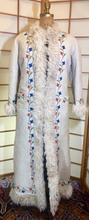 Load image into Gallery viewer, 70s Suede Shearling Embroidered Coat Full Length White Genuine Afghan ICONIC 70's Penny Lane Rocker Almost Famous M/L