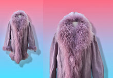 Load image into Gallery viewer, Pink Suede Mongolian Curly Lamb Oversized Penny Lane Boho Coat