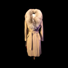 Load image into Gallery viewer, Camel Beige Tan Wrap Coat with Silver Fox Collar