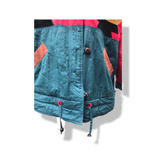 Load image into Gallery viewer, Red Black Gold Aztec Design Fuzzy Faux Fur Collar Patchwork Suede and Nylon Jacket