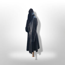 Load image into Gallery viewer, Black Lamb Leather Princess Coat Couture Made in France Massive Shearling Fox Collar