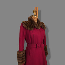 Load image into Gallery viewer, Vintage 40’s Coat Cranberry Red with Fur Trim and Wool