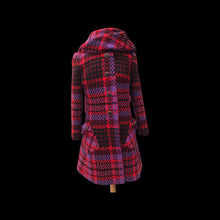 Load image into Gallery viewer, 60’s Coat Pink Purple Red Plaid Thick Woven Wool Attached Scarf